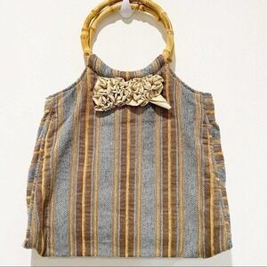Vintage JENNIFER TAYLOR tapestry bamboo handbag boho dainty‎ feminine retro